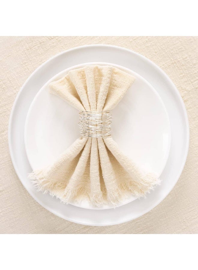Arabest 12 Pcs Cotton Linen Cloth Napkins, Handmade Fringed Dinner Napkins 43x43cm, Soft Square Table Napkins for Weddings, Parties & Daily Use, Wedding Napkin Set in Beige, Rustic & Neutral Colors - Image 3