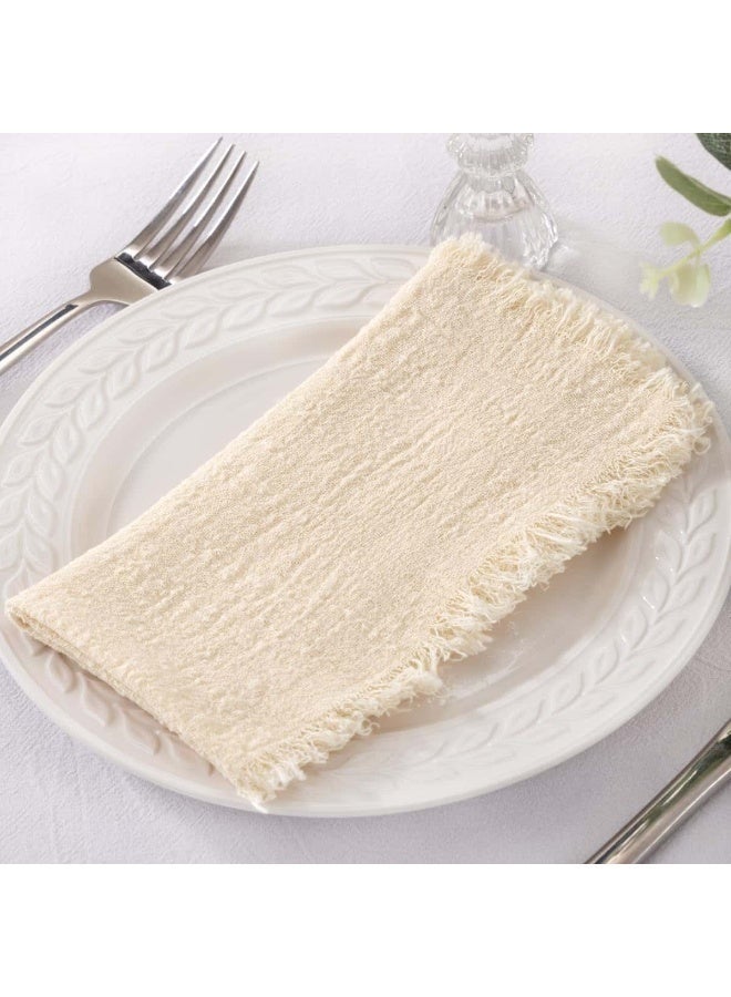 Arabest 12 Pcs Cotton Linen Cloth Napkins, Handmade Fringed Dinner Napkins 43x43cm, Soft Square Table Napkins for Weddings, Parties & Daily Use, Wedding Napkin Set in Beige, Rustic & Neutral Colors - Image 5