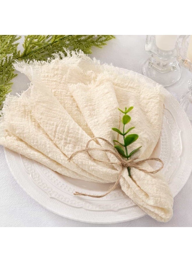 Arabest 12 Pcs Cotton Linen Cloth Napkins, Handmade Fringed Dinner Napkins 43x43cm, Soft Square Table Napkins for Weddings, Parties & Daily Use, Wedding Napkin Set in Beige, Rustic & Neutral Colors - Image 4
