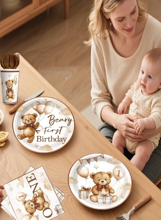 cocomigo 238 PCS Beary First Birthday Decorations, All-in-One Brown Bear Party Pack Service 20, With Banners, Backdrop, Cake Topper, Balloons, Plates and Napkins for Beary 1st Birthday Party - Image 3