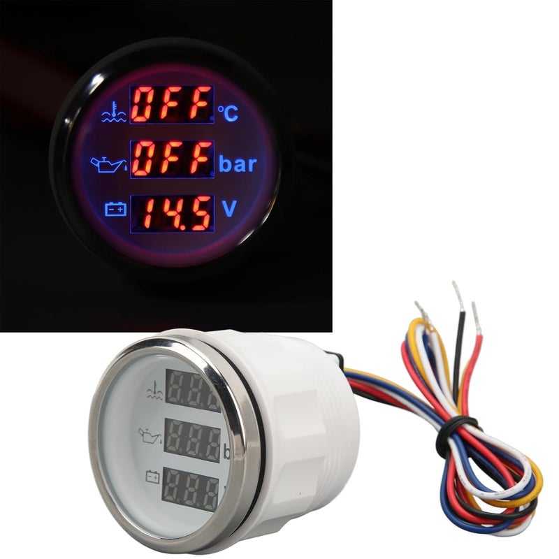 Hydraulic Water Temperature Voltmeter, Accurate Measurement 52mm Warning Function Real Time Display 3 in 1 RV Digital Gauge RV - Image 5