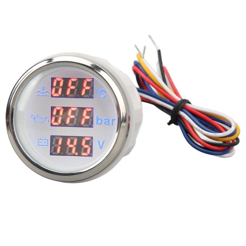 Hydraulic Water Temperature Voltmeter, Accurate Measurement 52mm Warning Function Real Time Display 3 in 1 RV Digital Gauge RV - Image 1