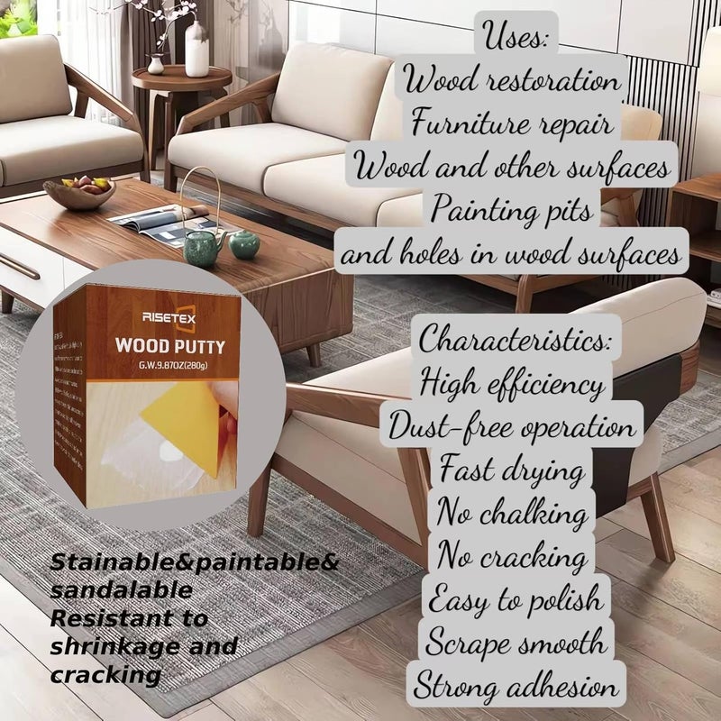 RISETEX Wood Filler Putty,9.87 Ounce Wood Filler Stainable and Paintable,Walnut Wood Putty,Wood Repair Kit for Quickly Repair Any Breaks,Cracks,Chips and Defects in Wooden Furniture,Easy to Use and Sand - Image 5