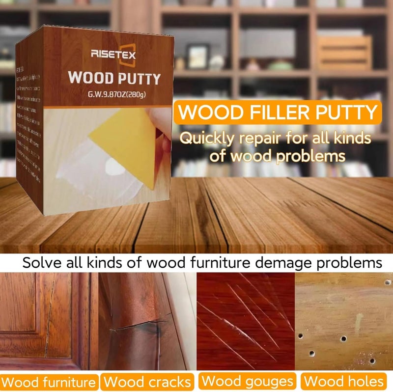 RISETEX Wood Filler Putty,9.87 Ounce Wood Filler Stainable and Paintable,Walnut Wood Putty,Wood Repair Kit for Quickly Repair Any Breaks,Cracks,Chips and Defects in Wooden Furniture,Easy to Use and Sand - Image 4