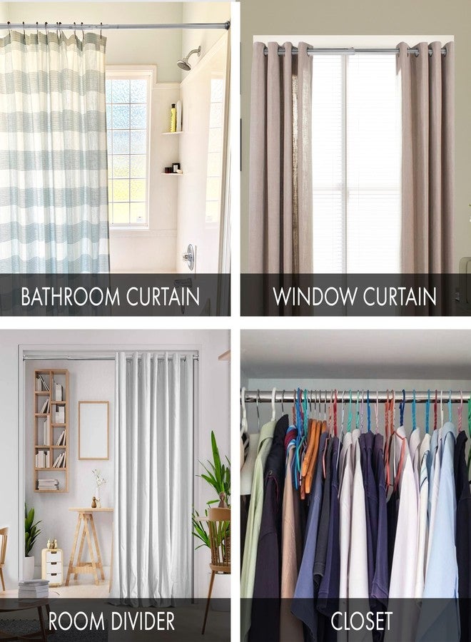 Meriville 1-inch Diameter Metal Spring Tension Rod, Closet Rod, Tension Curtain Rod, Shower Curtain Rod, Adjustable Length 24-inch to 42-inch, Satin Nickel - Image 5