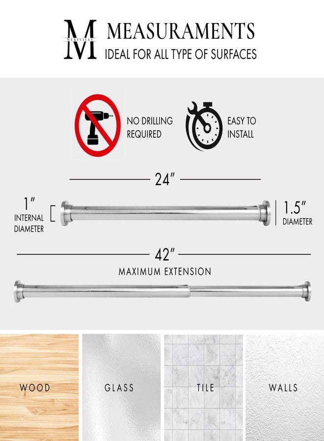 Meriville 1-inch Diameter Metal Spring Tension Rod, Closet Rod, Tension Curtain Rod, Shower Curtain Rod, Adjustable Length 24-inch to 42-inch, Satin Nickel - Image 2