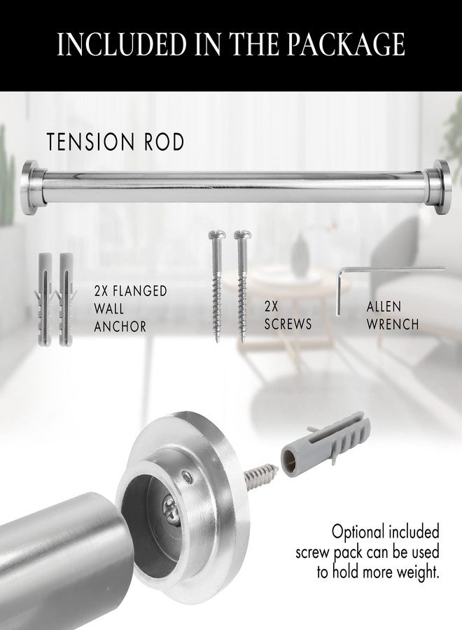 Meriville 1-inch Diameter Metal Spring Tension Rod, Closet Rod, Tension Curtain Rod, Shower Curtain Rod, Adjustable Length 24-inch to 42-inch, Satin Nickel - Image 3