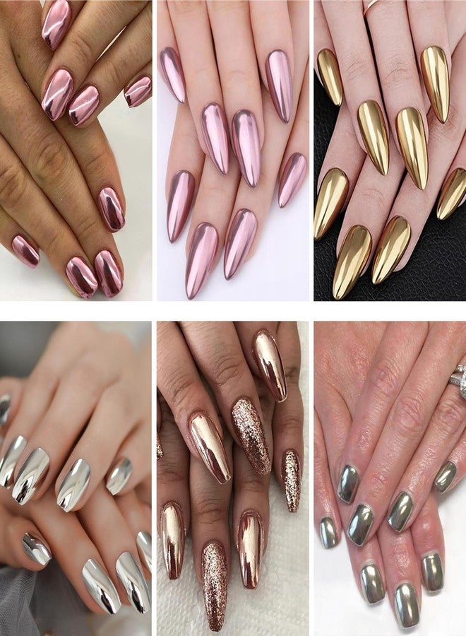 نيل ويند مجموعة بودرة طلاء الأظافر NAILWIND بستة ألوان كروم، بودرة معدنية بتأثير المرآة لتزيين الأظافر، غبار لامع ثلاثي الأبعاد لتزيين طلاء الأظافر الجل مع 6 أعواد ظلال العيون (03) - Image 3