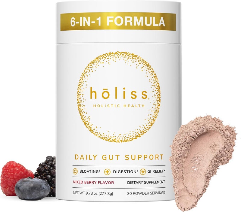 HOLISS Daily Gut Health Kit  6in1 All Natural Supplement Bloat  Gas Aid GI Lining Repair IBS Support  Lemon Balm LGlutamine PepZinGI Mixed Berry 30 Servings Electric Mixer  Spoon - Image 2