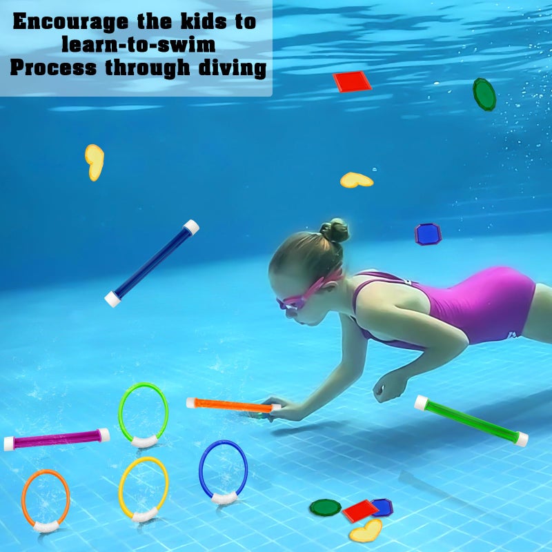 Leislam Pool Toys for Kids Ages 8-12 4-8, 16 PCS Pool Diving Toys for Kids Age 3-10, Summer Underwate Swimming Training Diving Rings Diving Sticks Diving Gems Set with Storage Bag for Water Games Toys Gifts - Image 5
