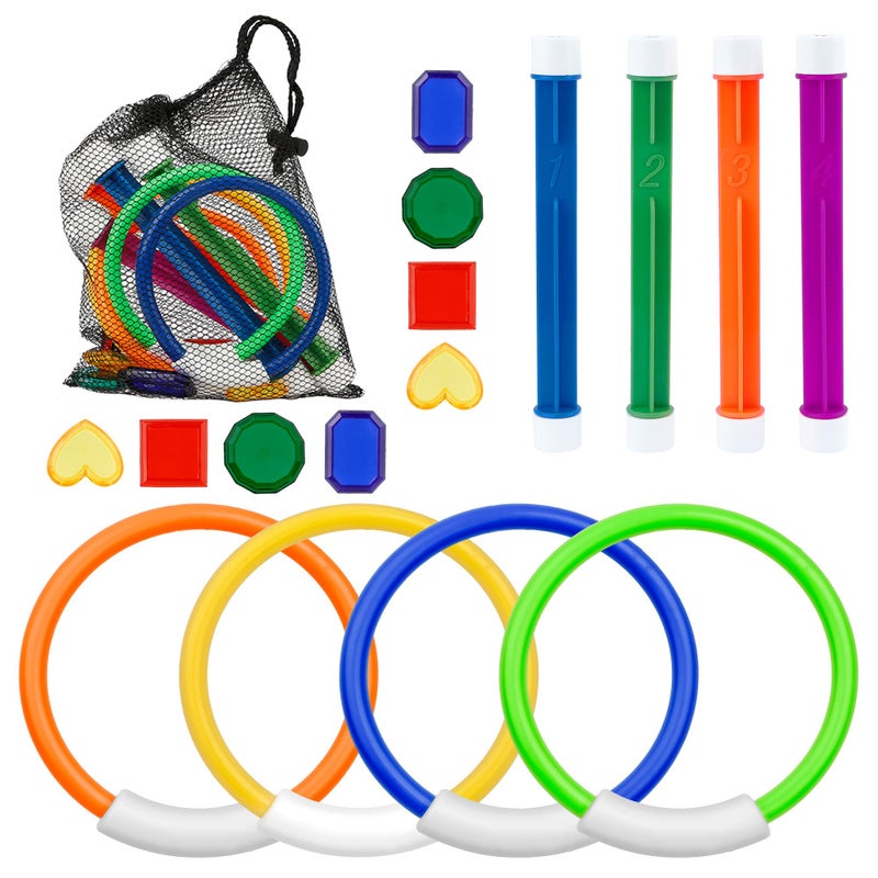 Leislam Pool Toys for Kids Ages 8-12 4-8, 16 PCS Pool Diving Toys for Kids Age 3-10, Summer Underwate Swimming Training Diving Rings Diving Sticks Diving Gems Set with Storage Bag for Water Games Toys Gifts - Image 1