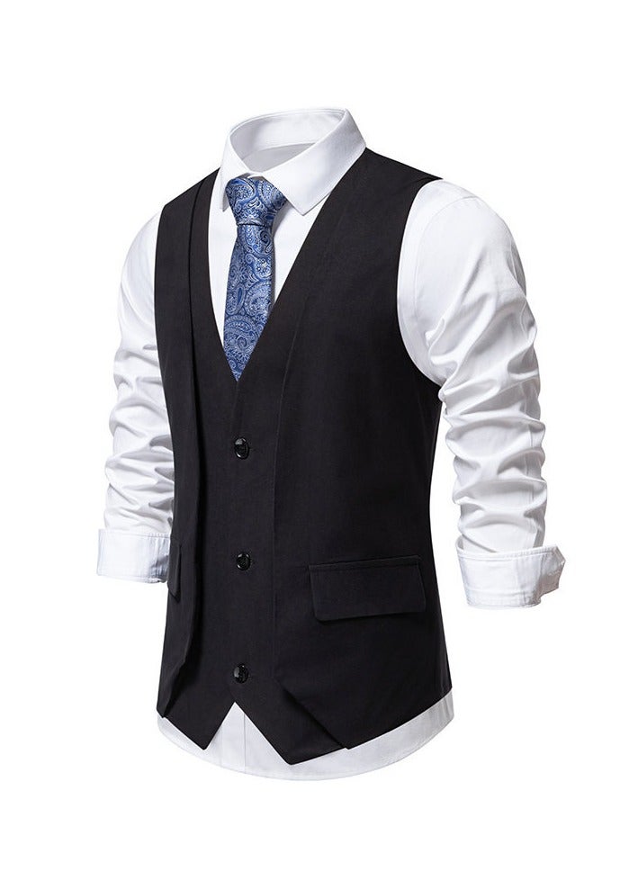 KUYING New Men's Retro V-Neck Fake Two Piece Vest  - Image 2