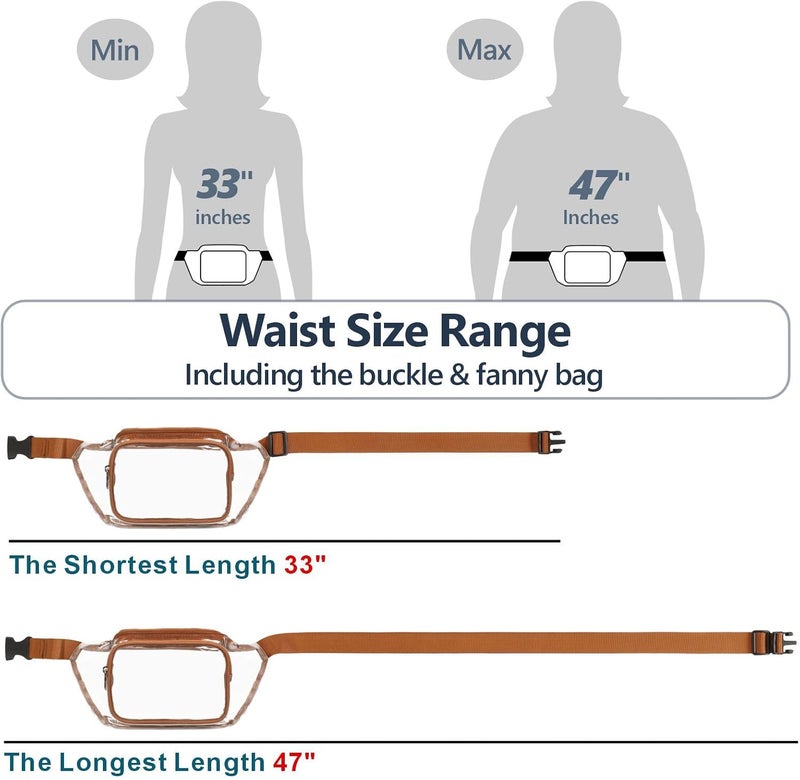 Veckle Clear Fanny Pack Stadium Approved - Waist Range 33” - 47“ Transparent Belt Bag for Women Men Clear Bag for Stadium Events, Adjustable Waist Bag for Sports, Concerts, Brown - Image 4