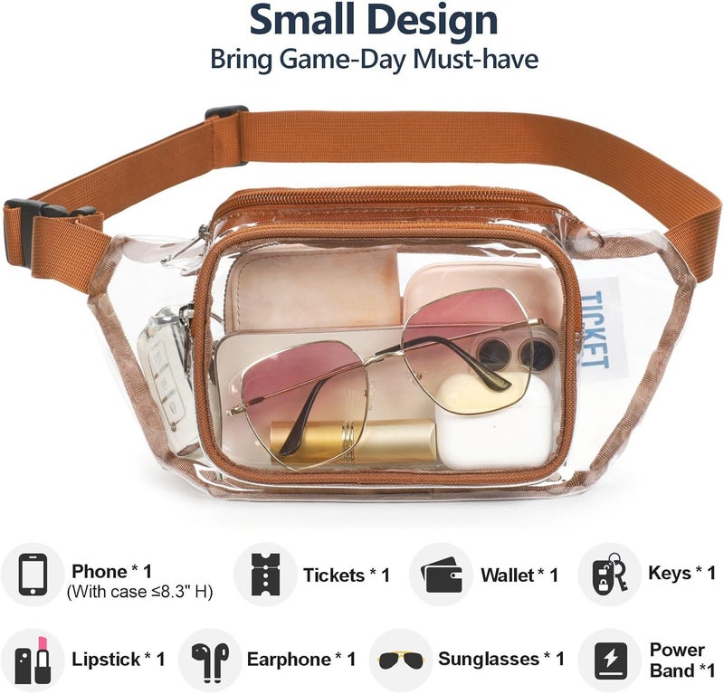 Veckle Clear Fanny Pack Stadium Approved - Waist Range 33” - 47“ Transparent Belt Bag for Women Men Clear Bag for Stadium Events, Adjustable Waist Bag for Sports, Concerts, Brown - Image 3