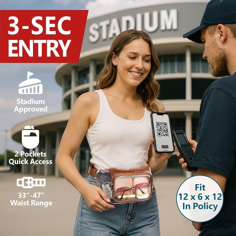 Veckle Clear Fanny Pack Stadium Approved - Waist Range 33” - 47“ Transparent Belt Bag for Women Men Clear Bag for Stadium Events, Adjustable Waist Bag for Sports, Concerts, Brown - Image 2