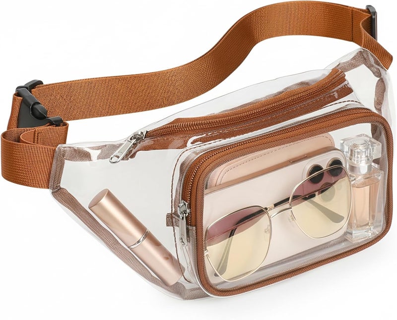 Veckle Clear Fanny Pack Stadium Approved - Waist Range 33” - 47“ Transparent Belt Bag for Women Men Clear Bag for Stadium Events, Adjustable Waist Bag for Sports, Concerts, Brown - Image 1