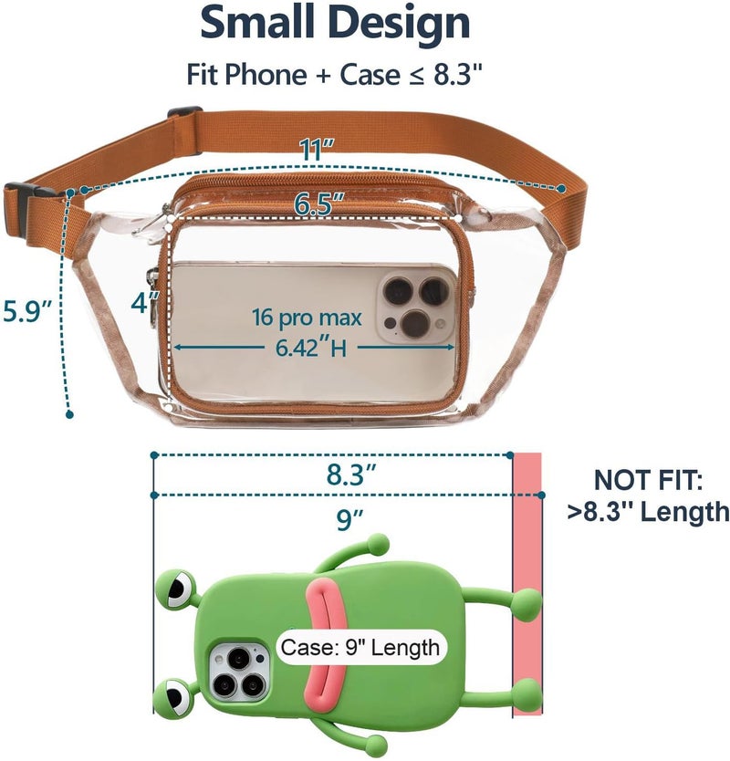 Veckle Clear Fanny Pack Stadium Approved - Waist Range 33” - 47“ Transparent Belt Bag for Women Men Clear Bag for Stadium Events, Adjustable Waist Bag for Sports, Concerts, Brown - Image 5