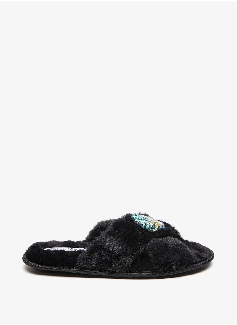 Flora Bella By Shoexpress - Womens Sequin Embellished Cross Strap Bedroom Slides - Image 1