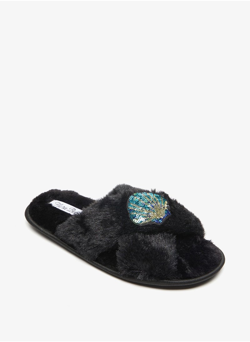 Flora Bella By Shoexpress - Womens Sequin Embellished Cross Strap Bedroom Slides - Image 1