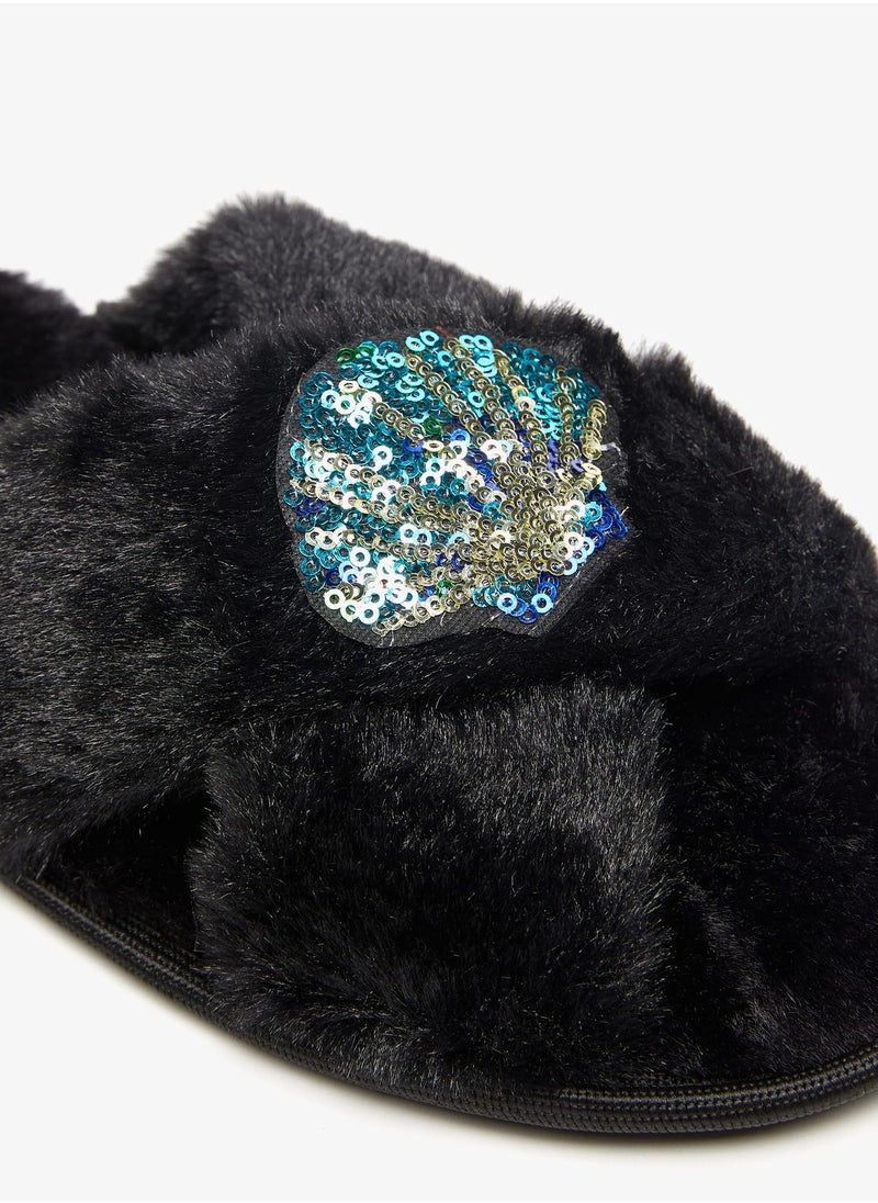 Flora Bella By Shoexpress - Womens Sequin Embellished Cross Strap Bedroom Slides - Image 1