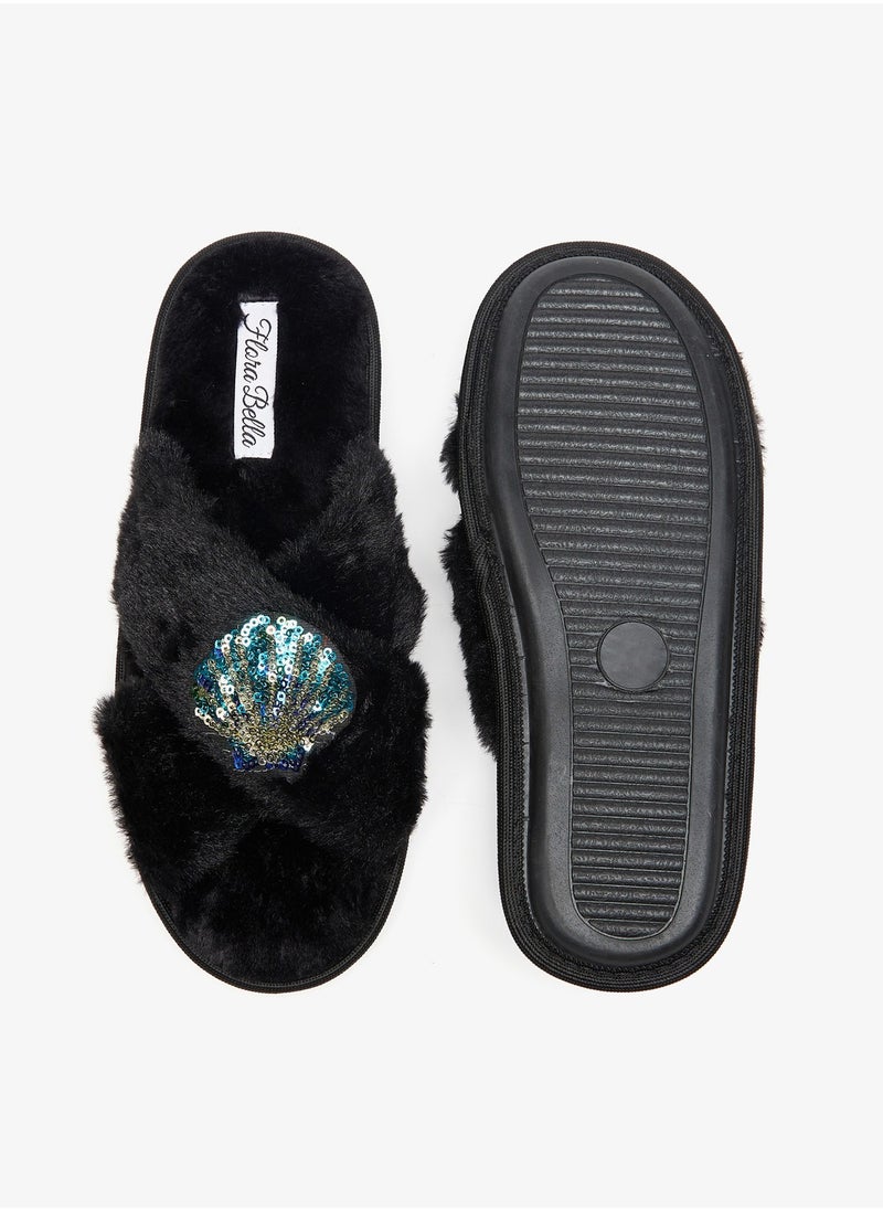 Flora Bella By Shoexpress - Womens Sequin Embellished Cross Strap Bedroom Slides - Image 1