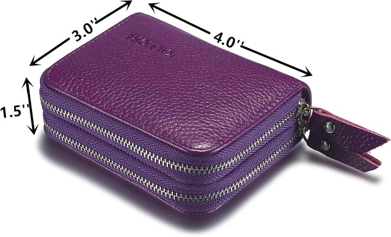 كالمور KALMORE Women's Genuine Leather RFID Secure Spacious Cute Zipper Card Wallet Small Purse - Image 2