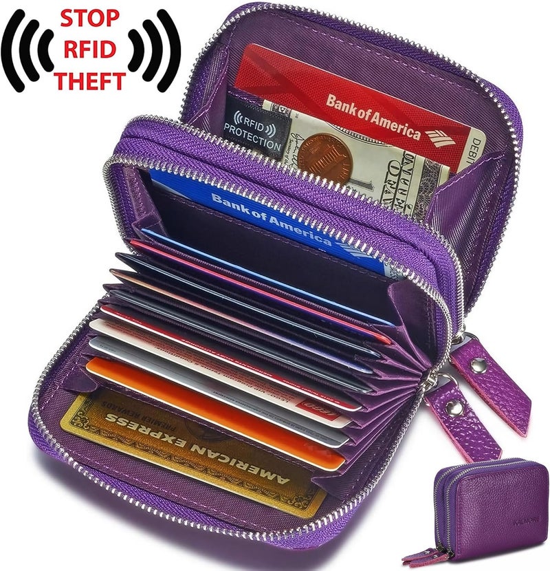 كالمور KALMORE Women's Genuine Leather RFID Secure Spacious Cute Zipper Card Wallet Small Purse - Image 3
