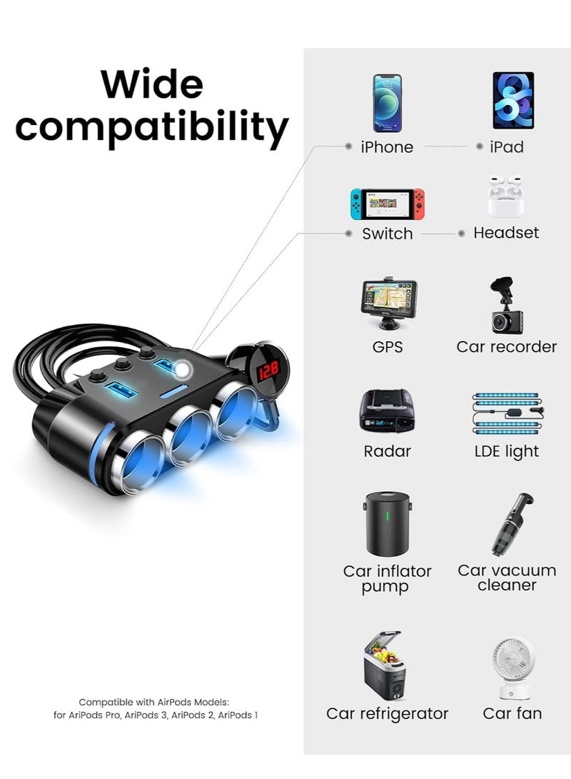 Yantu Cigarette Lighter Adapter, Car Cigarette Lighter USB charge with USB Socket USB Adapter Car charge Multi Socket Extension with Double/Dual Plug/Port & Extension for all Car Devices  - Image 2