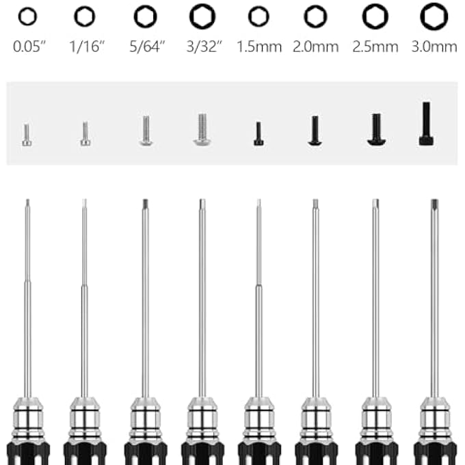 RC TOOL SET, 8 PIECES RC HEXAGONAL SCREWDRIVER SET WITH 3/23.5/64.1/16.0.05, 1.5/2.0/2.5/3.0 MM HEXAGONAL PRECISION SCREWDRIVER, SUITABLE FOR 1/10 1/12 TRAXXAS RC MODEL CAR, HELICOPTER DRONE - Image 4