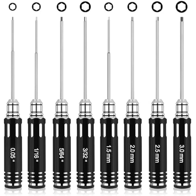 RC TOOL SET, 8 PIECES RC HEXAGONAL SCREWDRIVER SET WITH 3/23.5/64.1/16.0.05, 1.5/2.0/2.5/3.0 MM HEXAGONAL PRECISION SCREWDRIVER, SUITABLE FOR 1/10 1/12 TRAXXAS RC MODEL CAR, HELICOPTER DRONE - Image 2