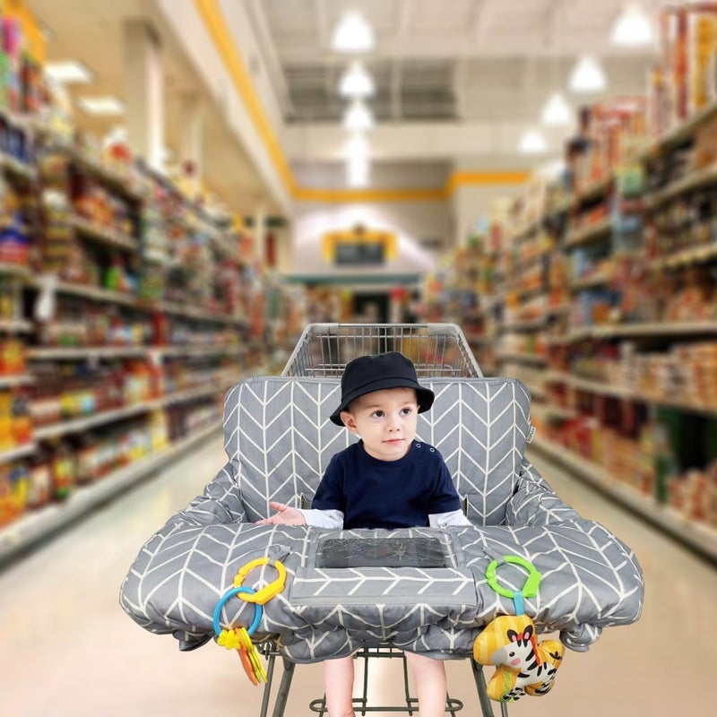 ICOPUCA Shopping Cart Cover for Baby, 2 in 1 cart Cover for Babies N high Chair Cover, Padded Grocery cart seat Cover for Baby Girl boy, with Extra Detachable Cushion, Grey; - Image 2