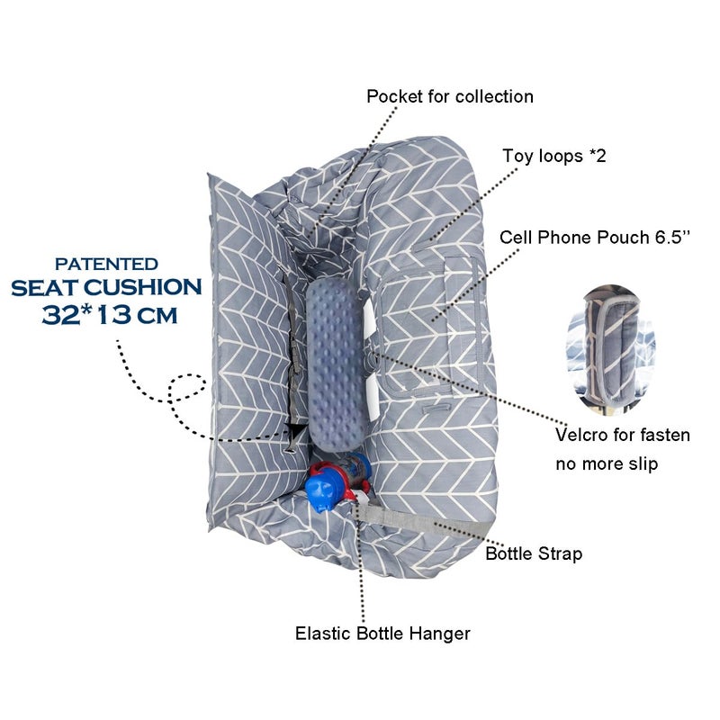 ICOPUCA Shopping Cart Cover for Baby, 2 in 1 cart Cover for Babies N high Chair Cover, Padded Grocery cart seat Cover for Baby Girl boy, with Extra Detachable Cushion, Grey; - Image 4