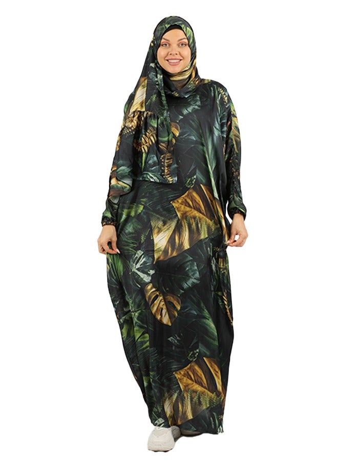 Zmurud Practical Printed silky satin prayer dress with headscarf from zmurud fashion  - Image 1