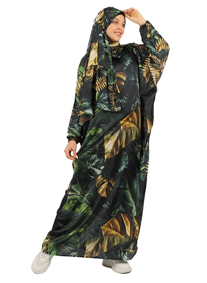 Zmurud Practical Printed silky satin prayer dress with headscarf from zmurud fashion  - Image 2