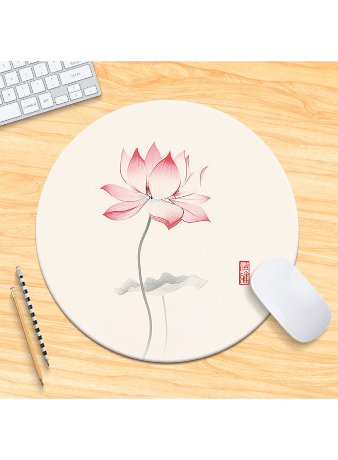 National Tide Lotus Small Size Mouse Pad Chinese Style Brush Painting Office Desk Mat Lock Edge Thickened Round Simple Flower And Bird For Men 