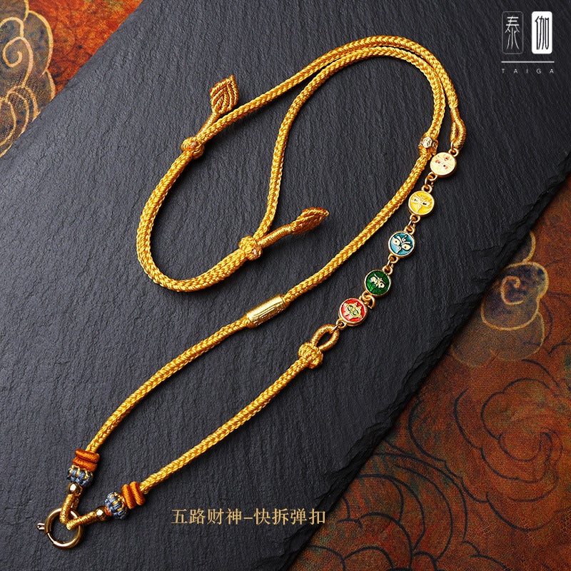 Ancient Hand-Woven Five-Way God Of Wealth Pendant Lanyard Eight-Strand Line Original Design Buddha Brand Jade Pendant With Rope - Image 2