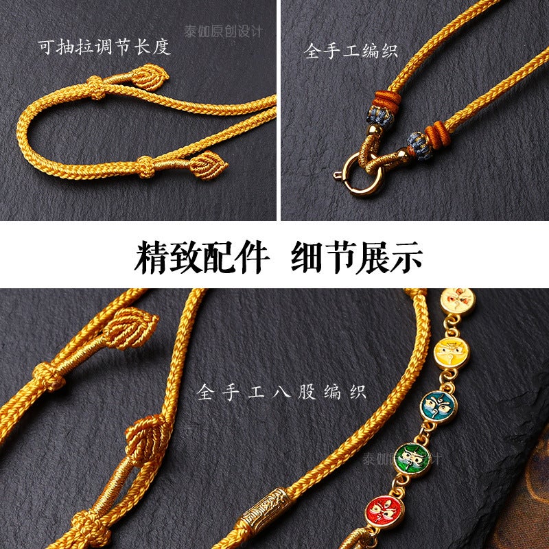 Ancient Hand-Woven Five-Way God Of Wealth Pendant Lanyard Eight-Strand Line Original Design Buddha Brand Jade Pendant With Rope - Image 3