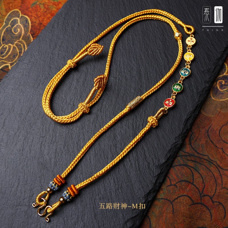 Ancient Hand-Woven Five-Way God Of Wealth Pendant Lanyard Eight-Strand Line Original Design Buddha Brand Jade Pendant With Rope - Image 1