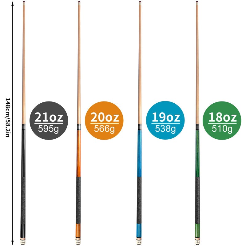 AKLOT Pool Cues,Set of 4 Pool 58" Cue Sticks Canadian Maple Wood Cue Stick for Professional Billiard Players 18 19 20 21 oz - Image 2