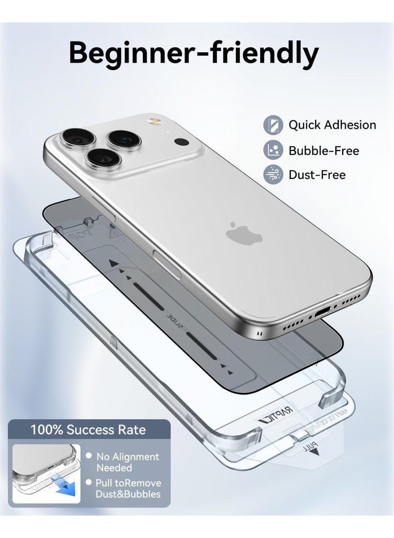 RAPTIC زجاج الهواء [خصوصية HD عبوة 2] واقي شاشة كامل التغطية لجهاز iPhone 17 PRO / 17 زجاج مقسى مع صينية تركيب سهلة - خصوصية - Image 3