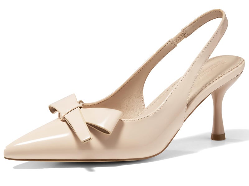 Coutgo Womens Slingback Kitten Heels Bow Closed Pointed Toe Pumps Slip on Office Work Dress Shoes, Nude, Size 8 - Image 1
