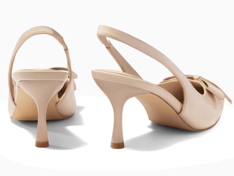 Coutgo Womens Slingback Kitten Heels Bow Closed Pointed Toe Pumps Slip on Office Work Dress Shoes, Nude, Size 8 - Image 4