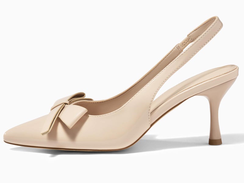 Coutgo Womens Slingback Kitten Heels Bow Closed Pointed Toe Pumps Slip on Office Work Dress Shoes, Nude, Size 8 - Image 3