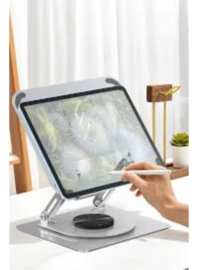 EH257 360° Rotatable Laptop Stand for Desk – Adjustable Carbon Steel Notebook Riser with Porous Heat Dissipation & Arbitrary Angle Adjustment – Ergonomic Laptop Holder for 11” to 17.3” Devices – Anti-Slip, Heavy-Duty Design with Durable Silver Finish - Image 3