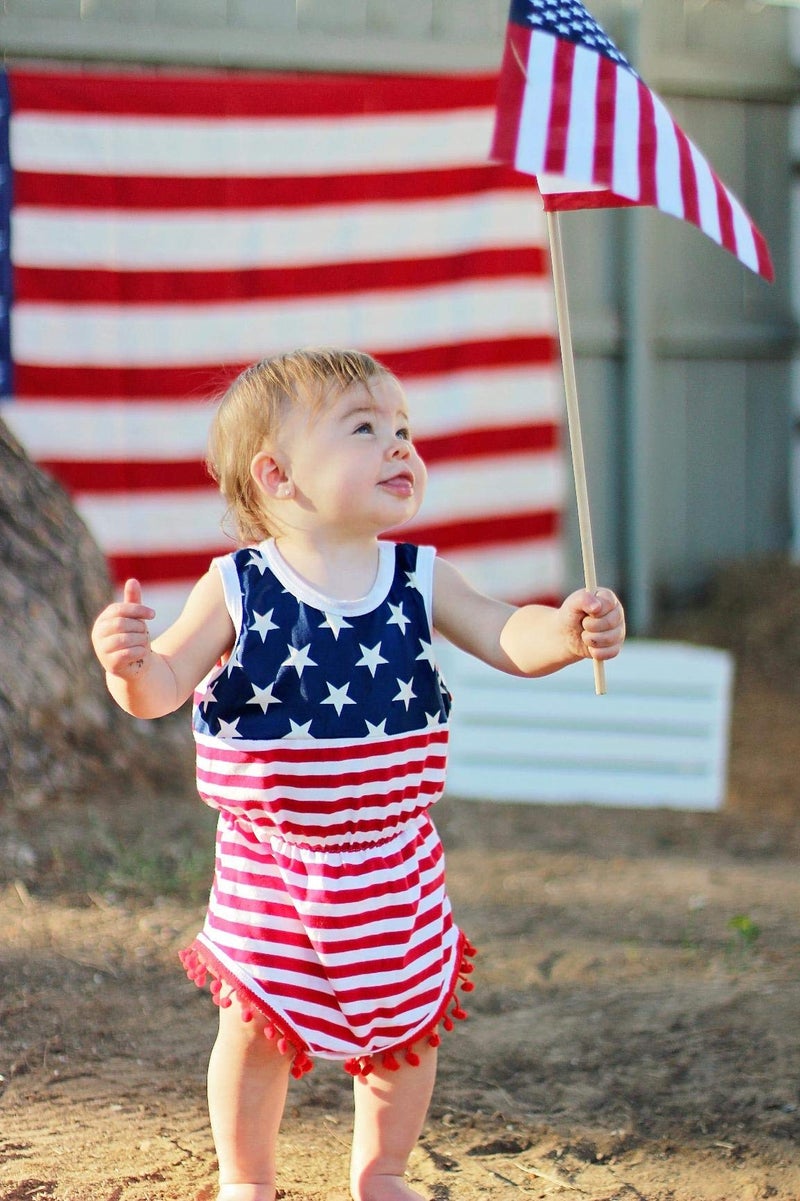 Qin.Orianna 4th of July Toddler Baby Girl American Flag Tassel Romper with Headband (0-6M/Small, Red) - Image 4