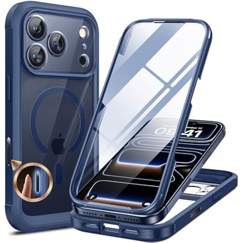 for iPhone 17 Pro Max Case 6.9 Full-Body Phone Case with Built-in Glass Screen Protector& Full Camera Protector,【Magnetic with MagSafe】 Drop Proof 17 ProMax Cover, Blue - Image 1