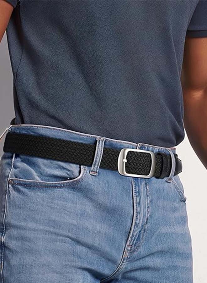 Unisex Woven Elastic Belt, Multi-Color Woven Golf Belt, Elastic Denim Belt (Black). - Image 2