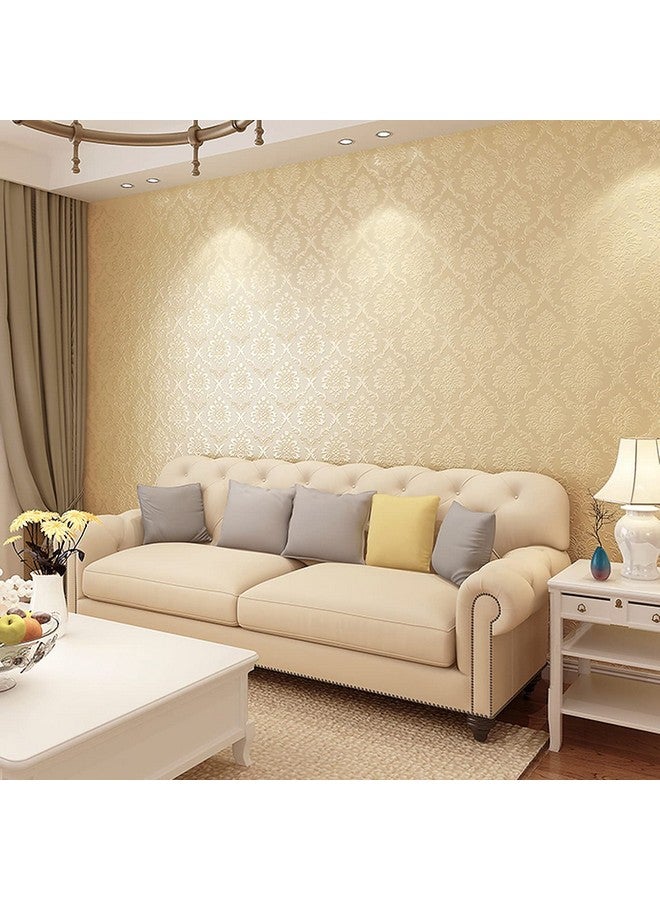 Wolpin Wall Stickers Wallpaper Floral Damask (45 cm x 10 m) Pattern Embossed Beige Flowers Living Room Stylish Decoration Self Adhesive, Beige - Image 1