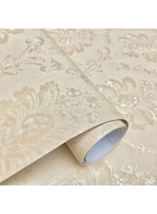 Wolpin Wall Stickers Wallpaper Floral Damask (45 cm x 10 m) Pattern Embossed Beige Flowers Living Room Stylish Decoration Self Adhesive, Beige - Image 2