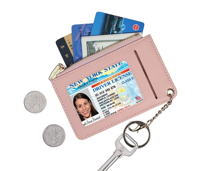 Prometheism Small Wallets for Women Slim Leather Card Case Holder Wallet Coin Change Purse with Keychain (Light pink) - Image 2